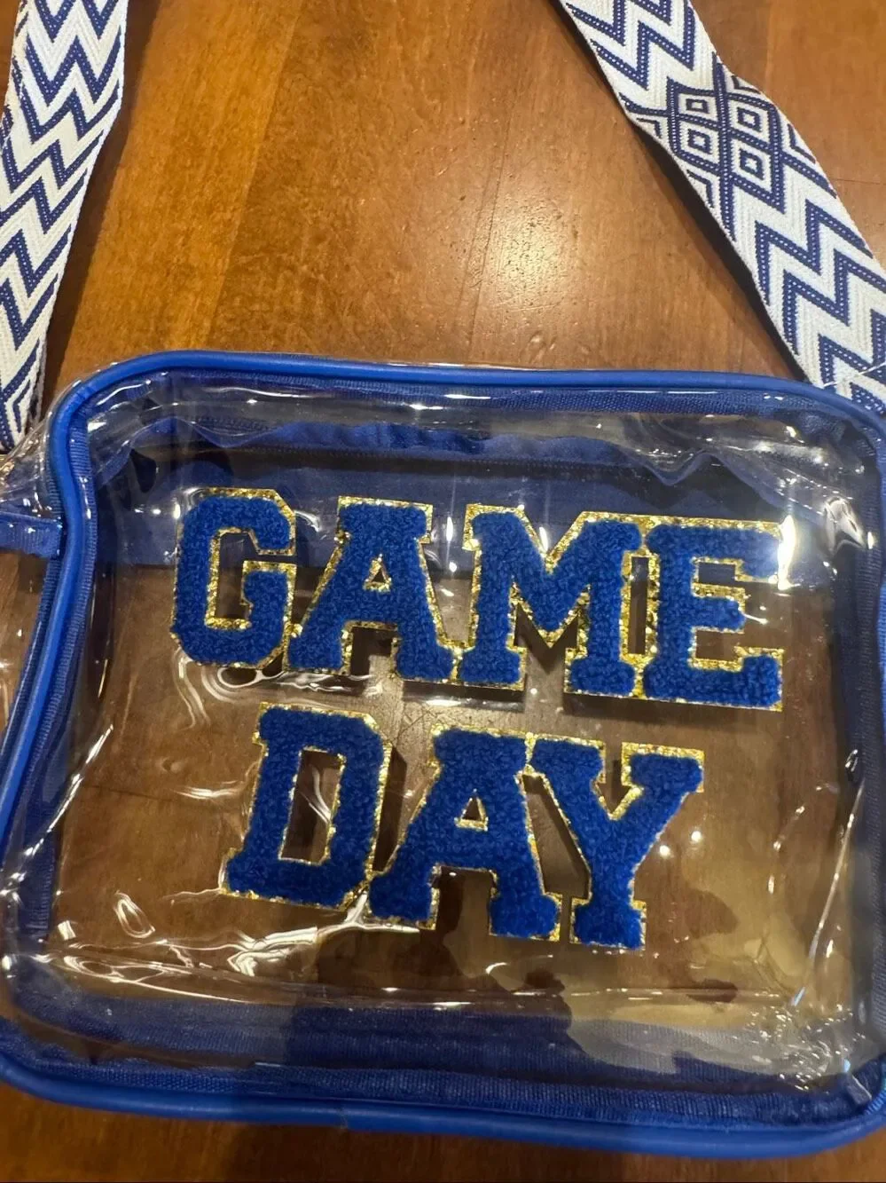 New Clear Game Day Stadium Crossbody Bag Blue Chenille Adjustable Strap Concert